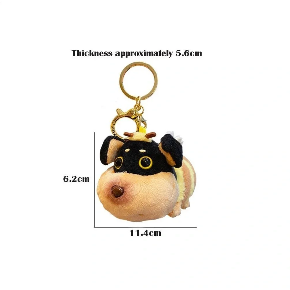 Dog Bee Adorable Brown and Tan Plush Keychain